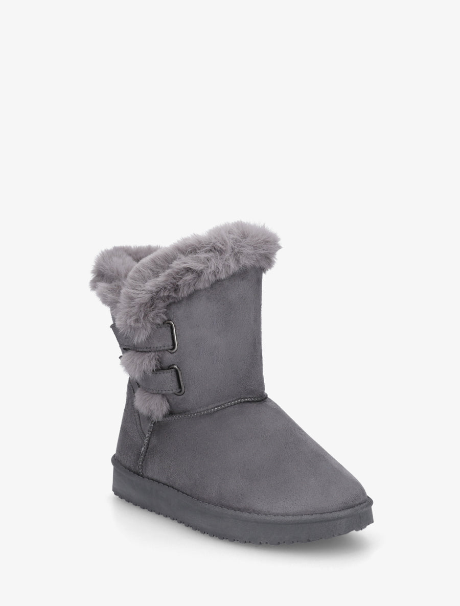 Boots en suédine fourrées à scratch - Gris foncé - 2