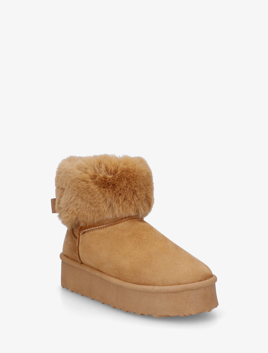 Boots fourrées à revers en fourrure synthétique - Camel - 2