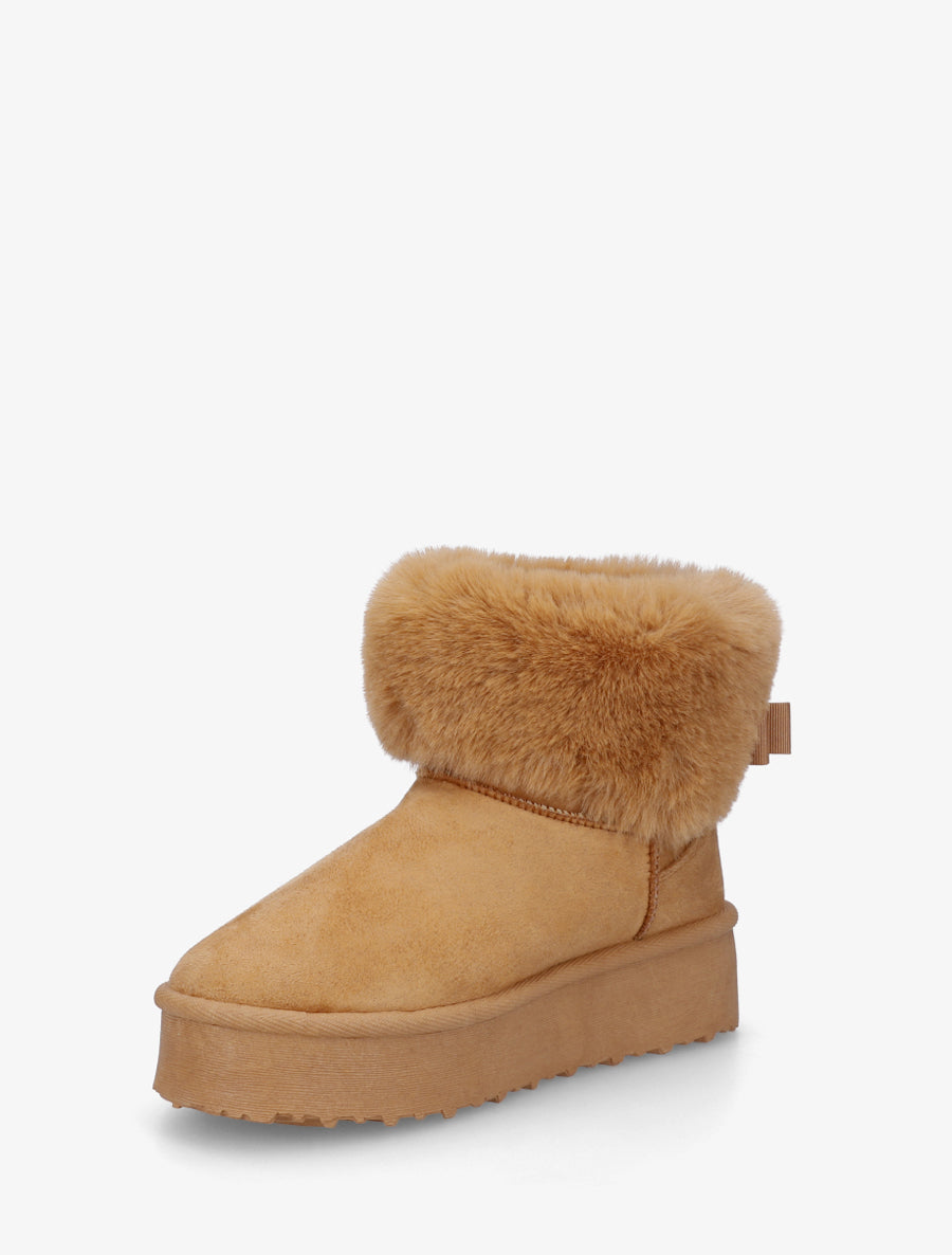 Boots fourrées à revers en fourrure synthétique - Camel - 3