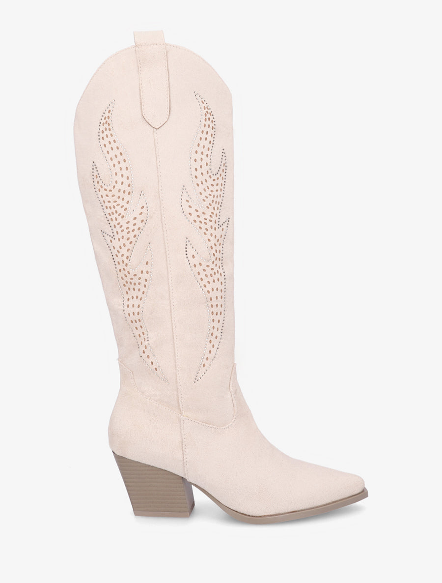 Bottes en suédine style santiags - Beige - 1
