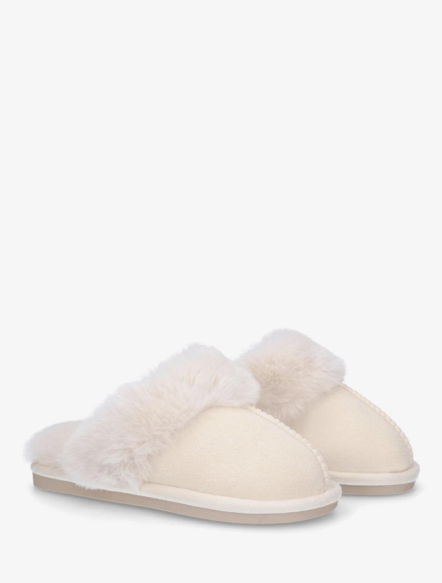 Mules plates fourrées - Beige - 4