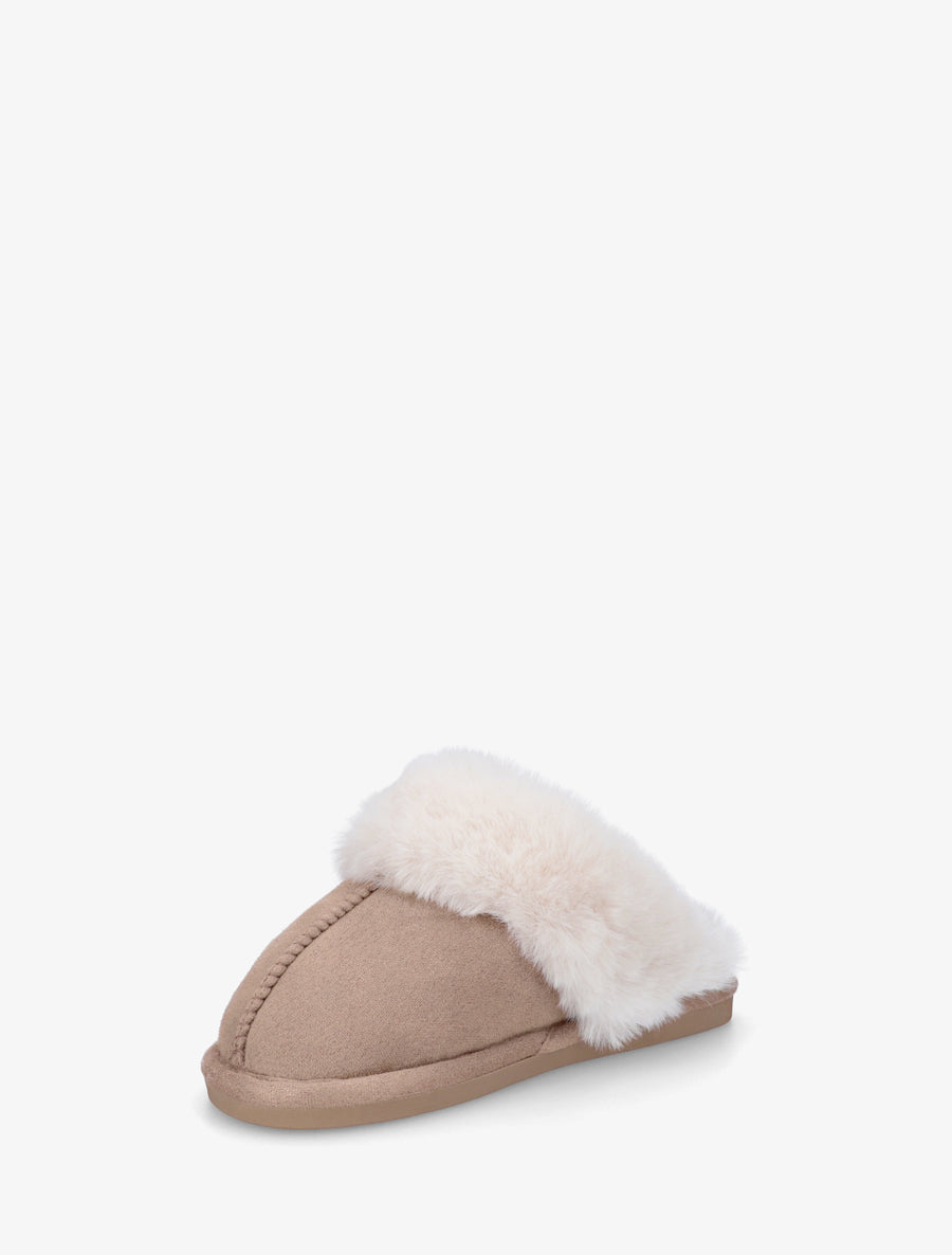 Mules plates fourrées - Taupe - 3