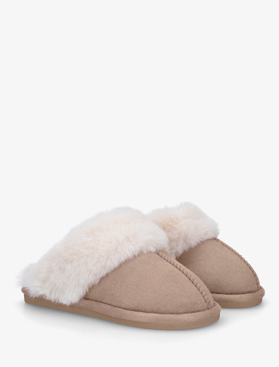 Mules plates fourrées - Taupe - 4