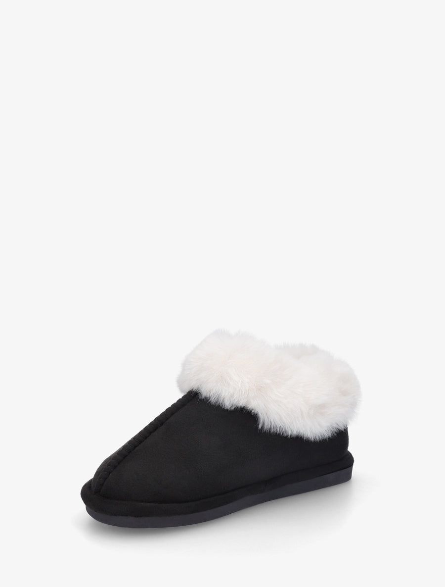 Mules en suédine fourrées - Noir - 3