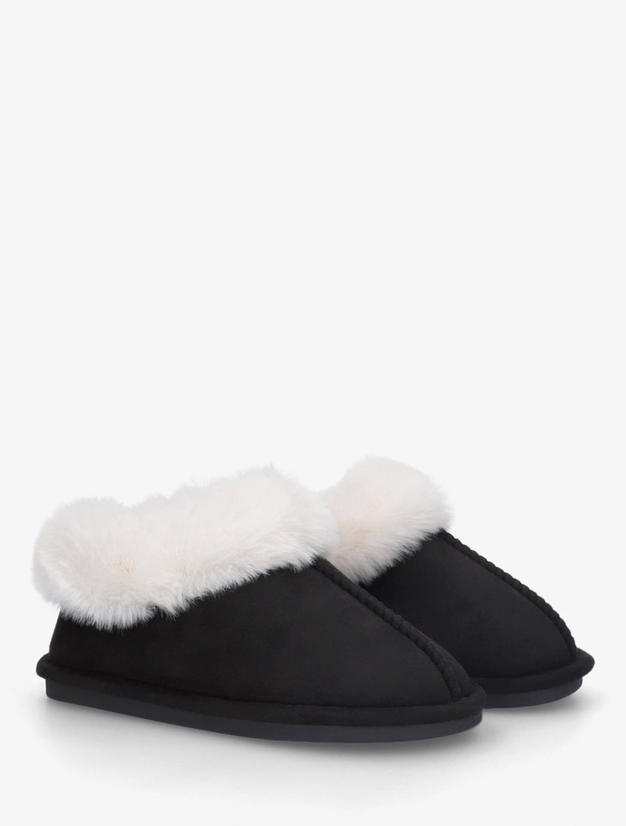 Mules en suédine fourrées - Noir - 4