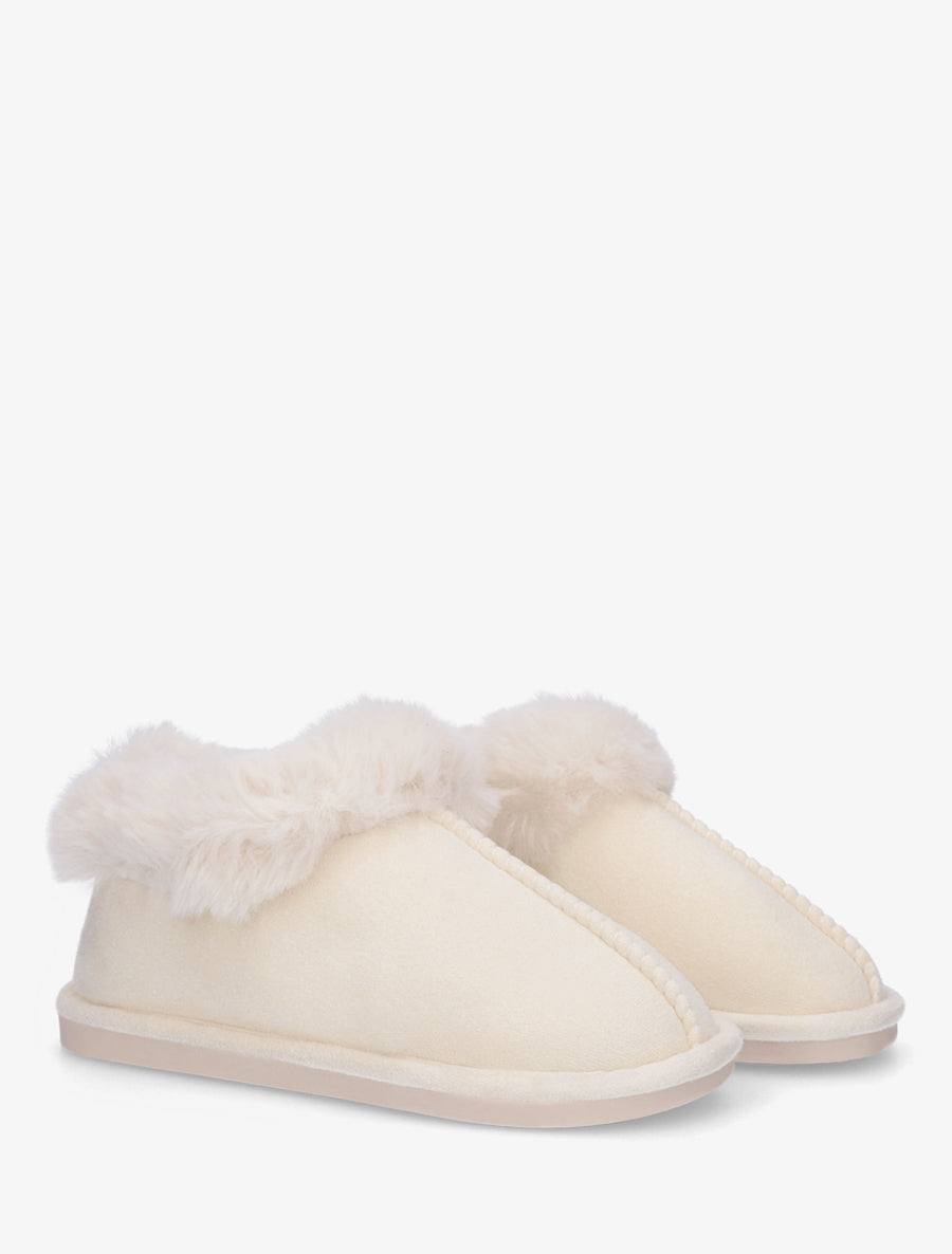 Mules en suédine fourrées - Beige - 4