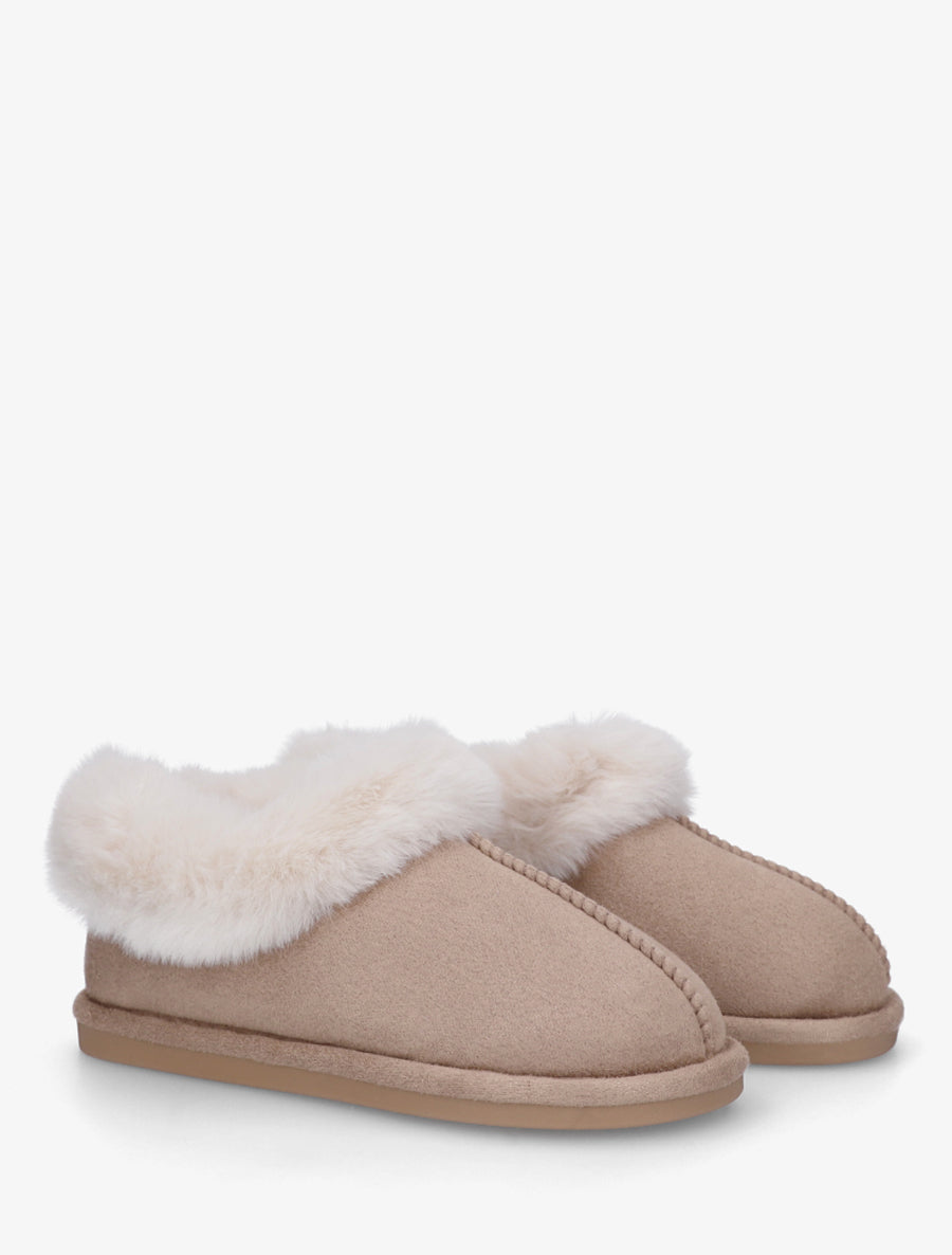 Mules en suédine fourrées - Taupe - 4