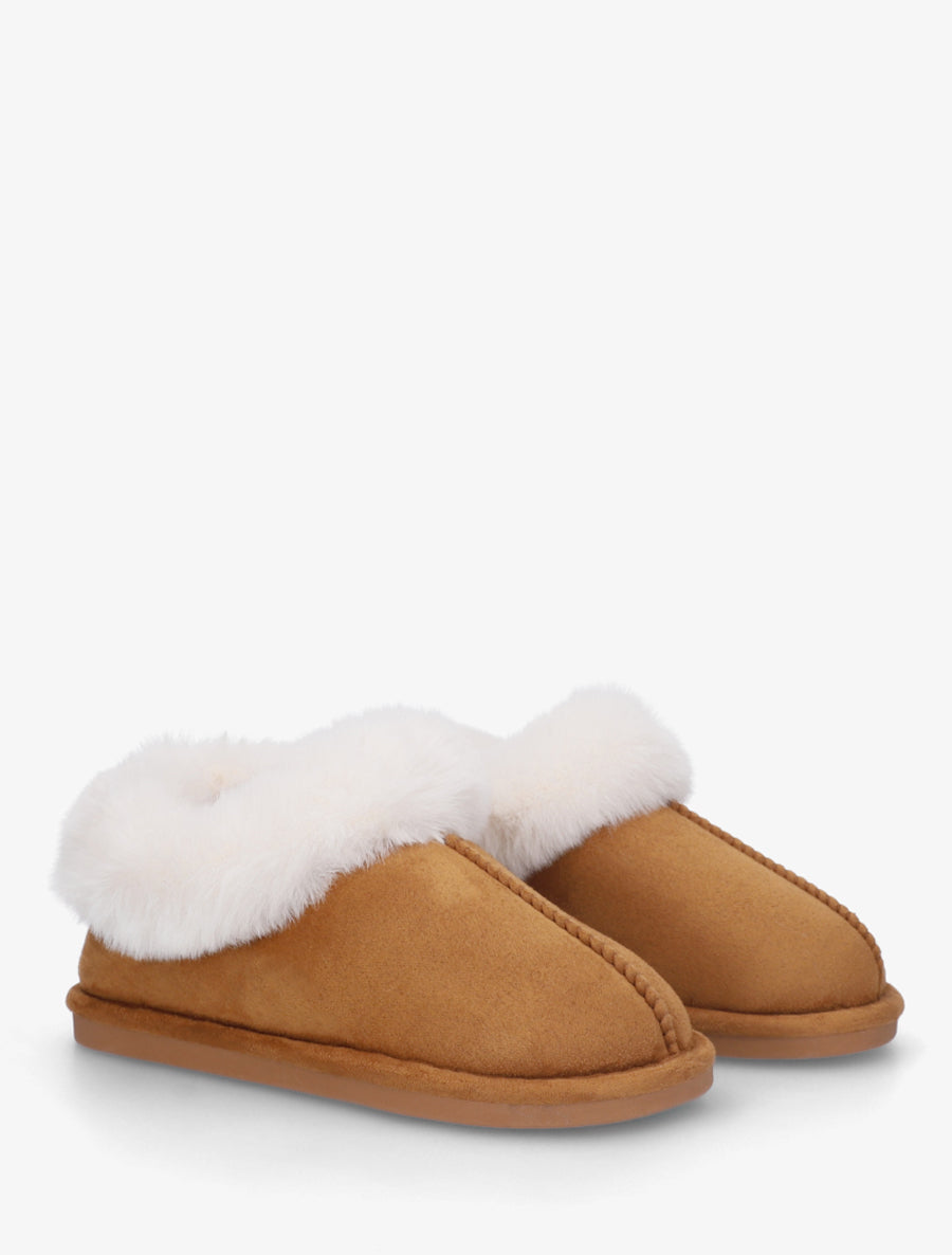 Mules en suédine fourrées - Camel - 4