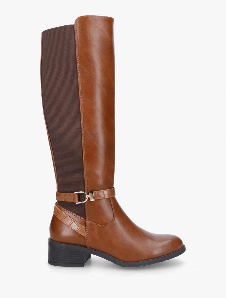 Bottes cavalières plates en simili - Camel
