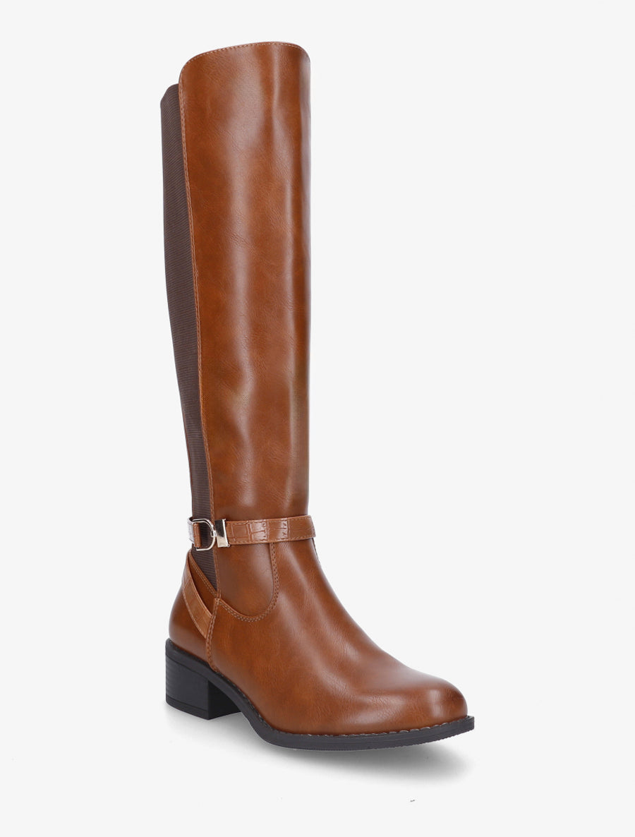 Botte style cavalière en simili - Camel - 2