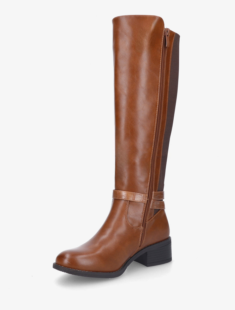 Botte style cavalière en simili - Camel - 3