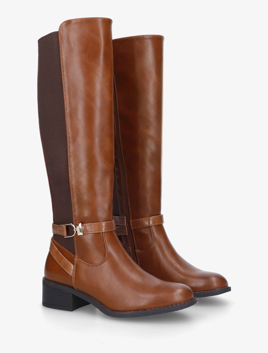 Botte style cavalière en simili - Camel - 4