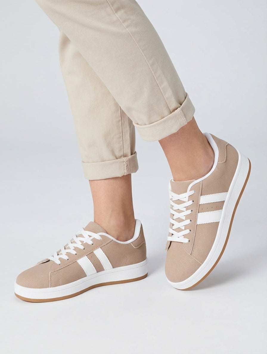 Sneakers effet nubuck à bandes contrastantes - Taupe