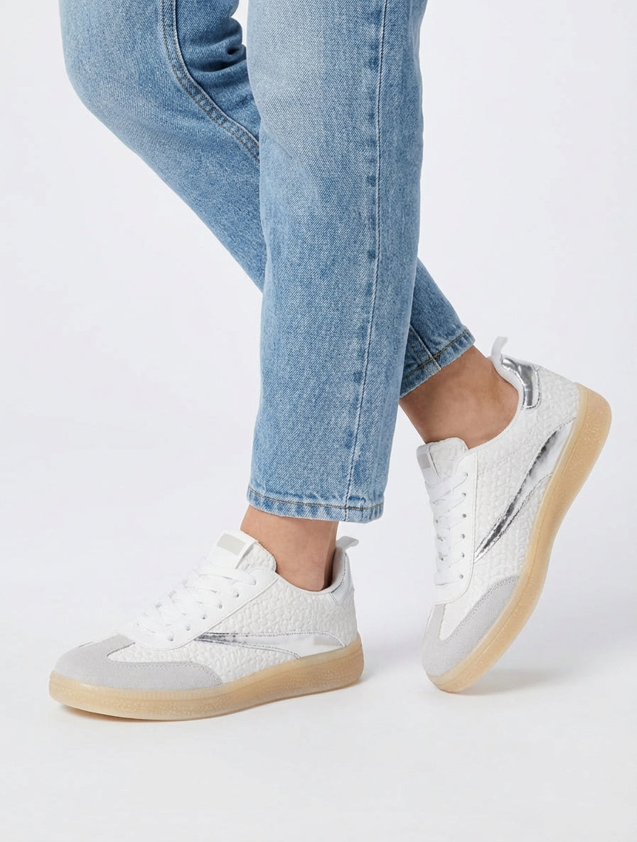 Baskets à lacets effet nubuck - Blanc