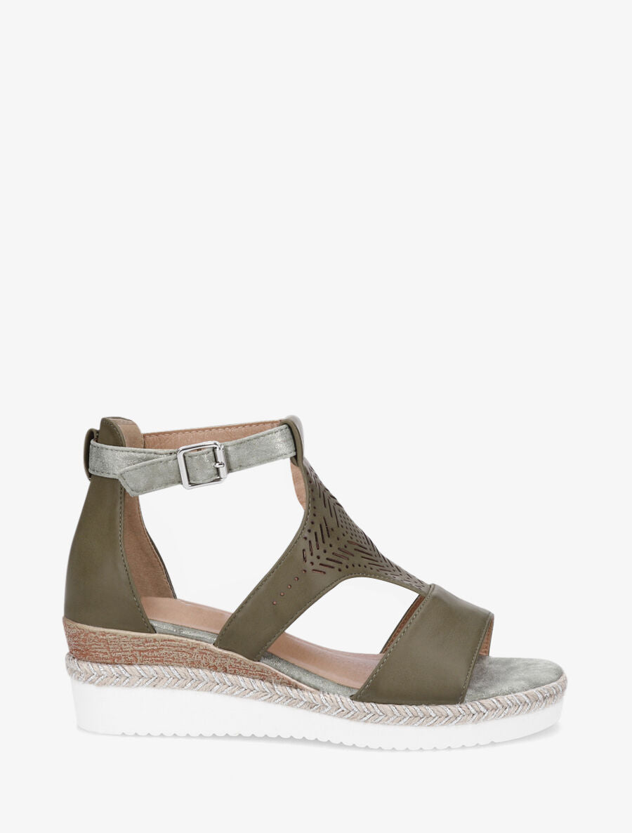 Sandales compensées et ajourée - Kaki - 1
