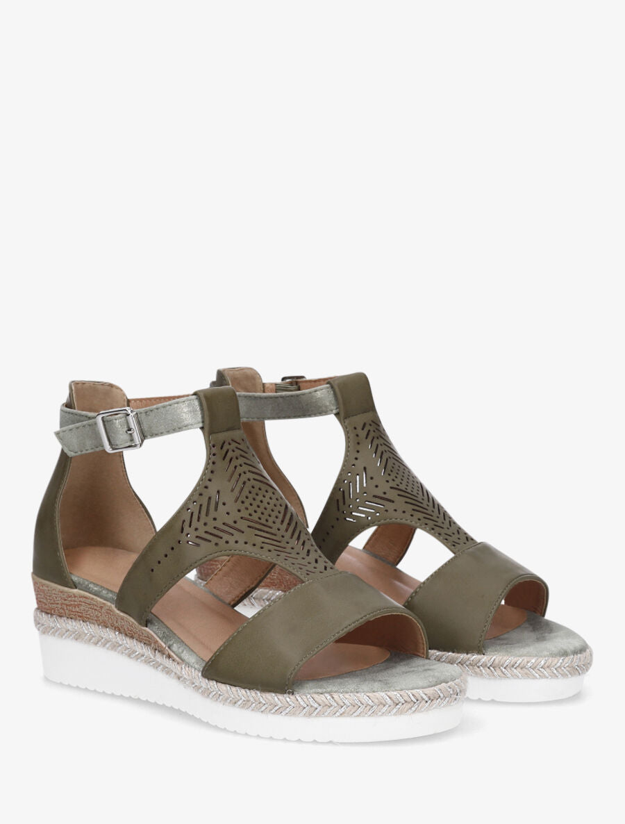 Sandales compensées et ajourée - Kaki - 4