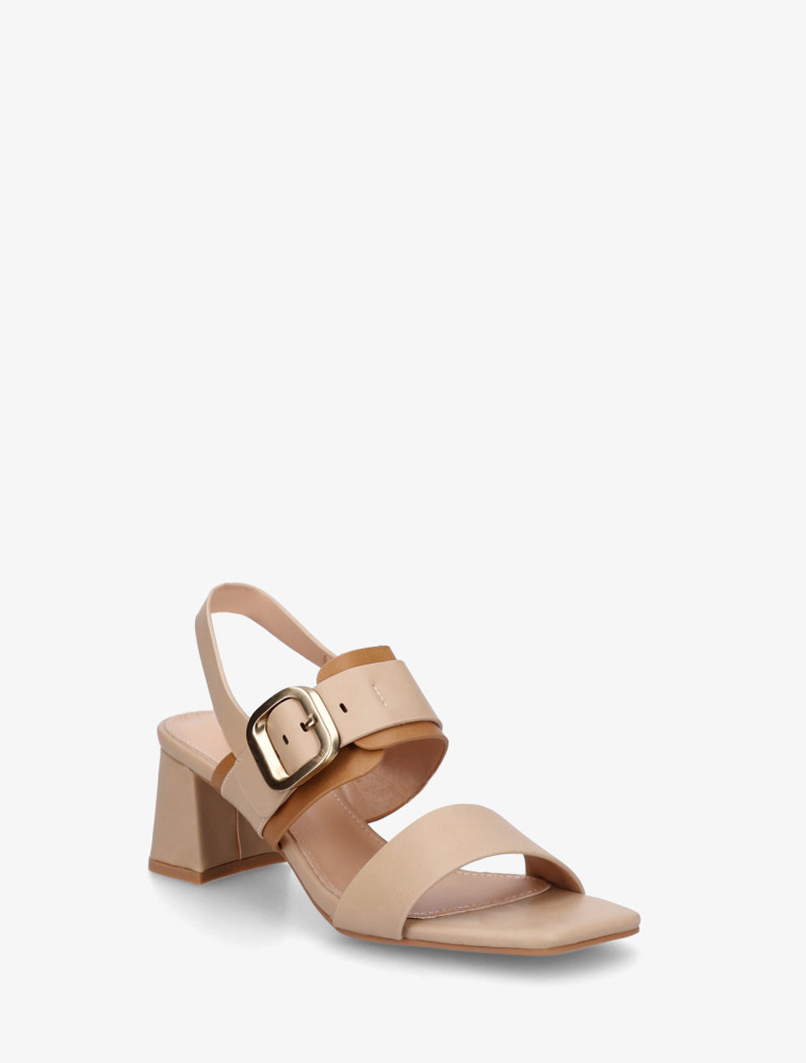 Sandales bicolore à talon - Beige - 2