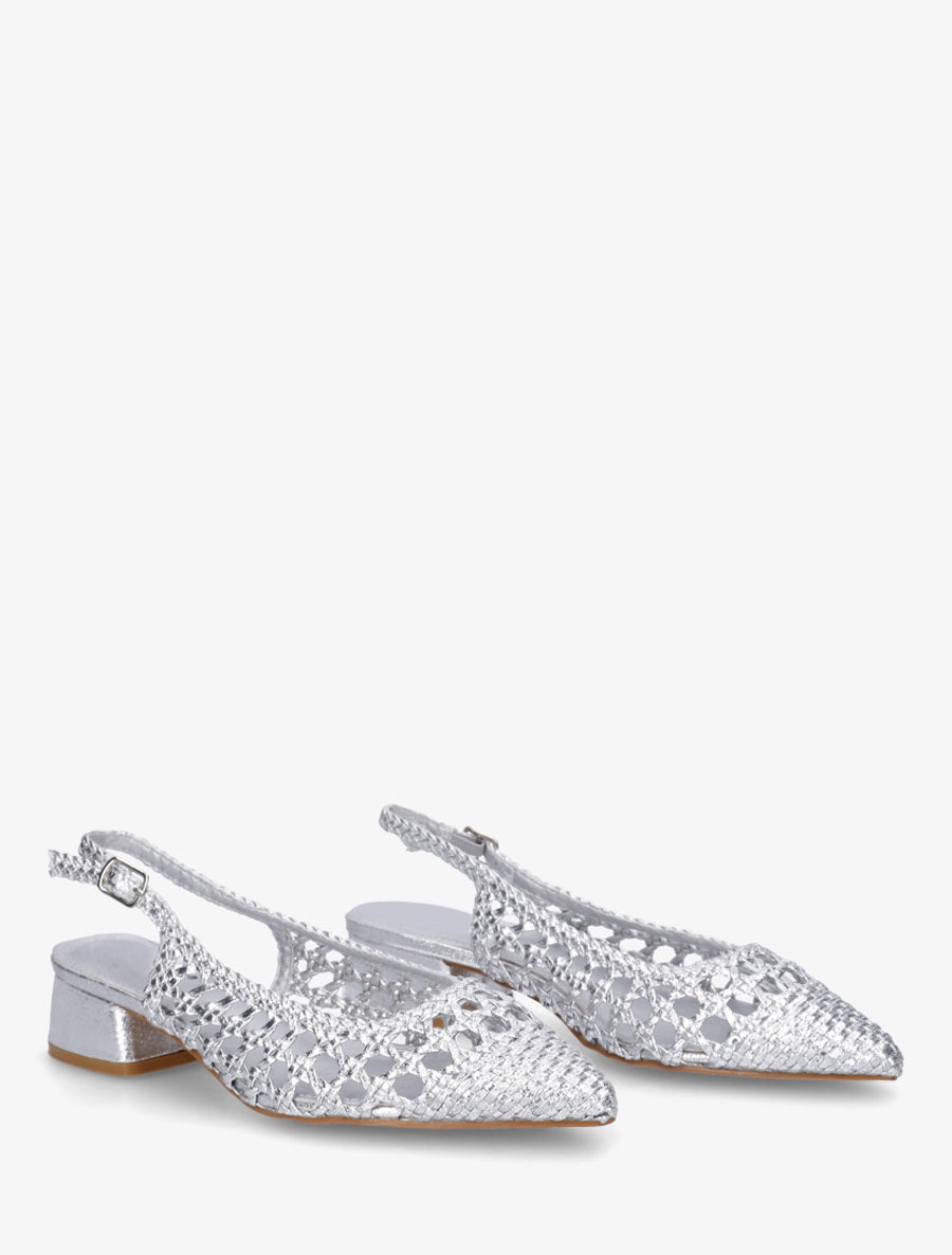 Ballerines tressées à talon bloc - Argent - 4