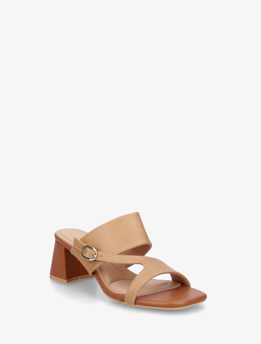 Sandales unies à bride asymétrique - Camel clair - 2