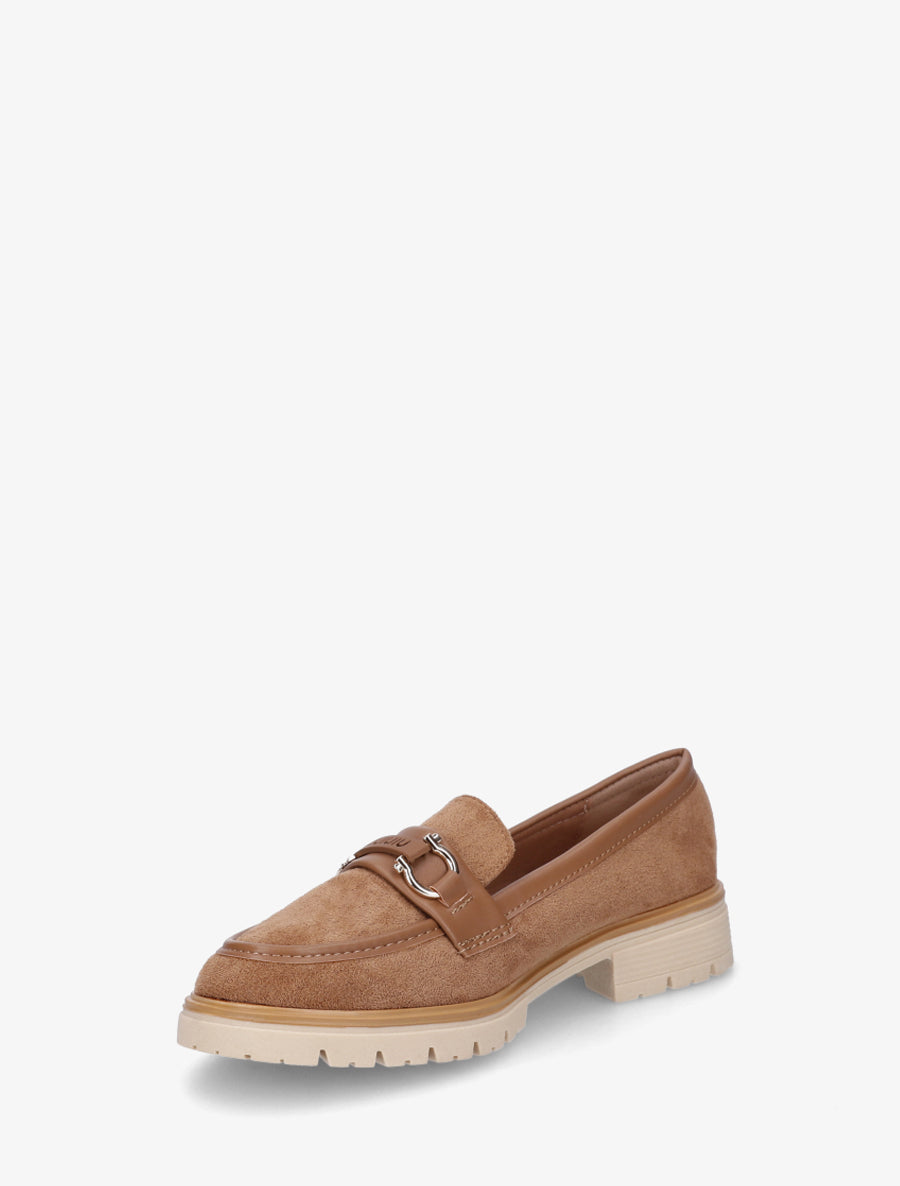 Mocassins en suédine à boucle décorative - Camel - 3
