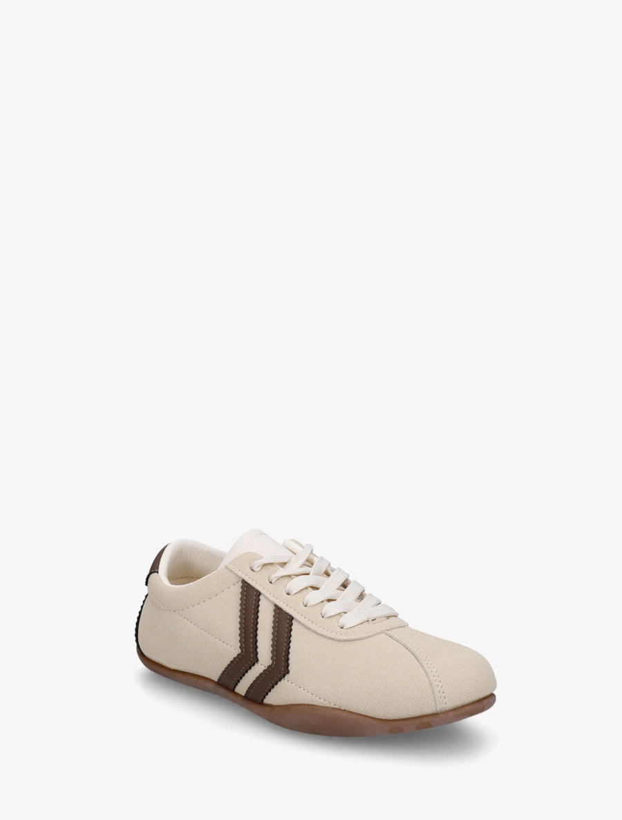 Baskets en suédine à bandes contrastantes - Beige - 2