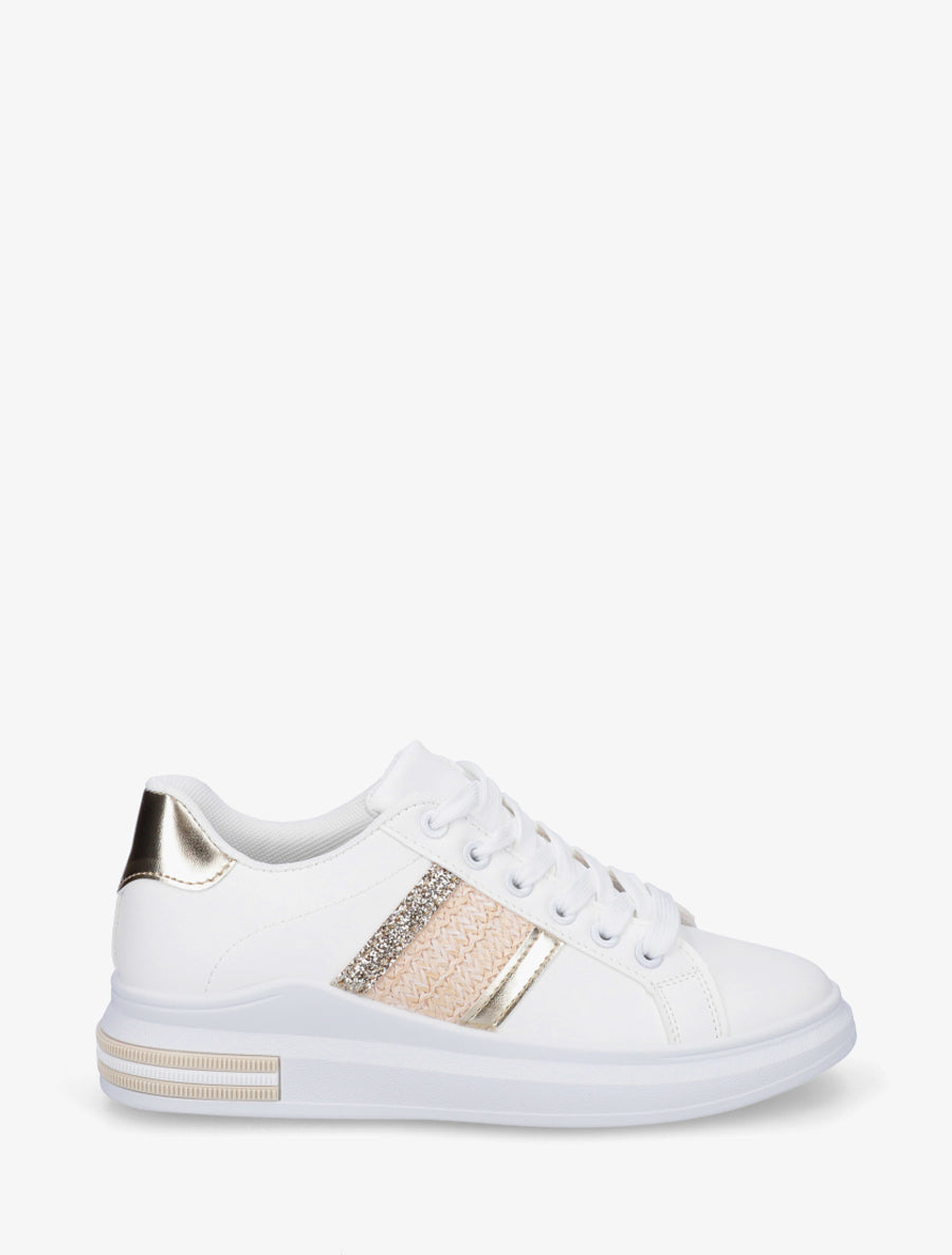 Sneakers à bandes et contrefort contastant - Or - 1