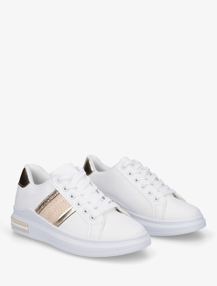 Sneakers à bandes et contrefort contastant - Or - 4