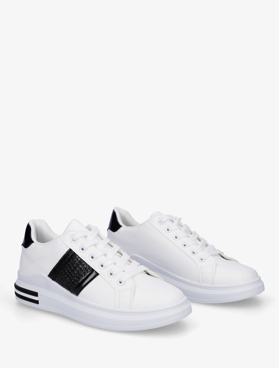 Sneakers à bandes et contrefort contastant - Noir - 4