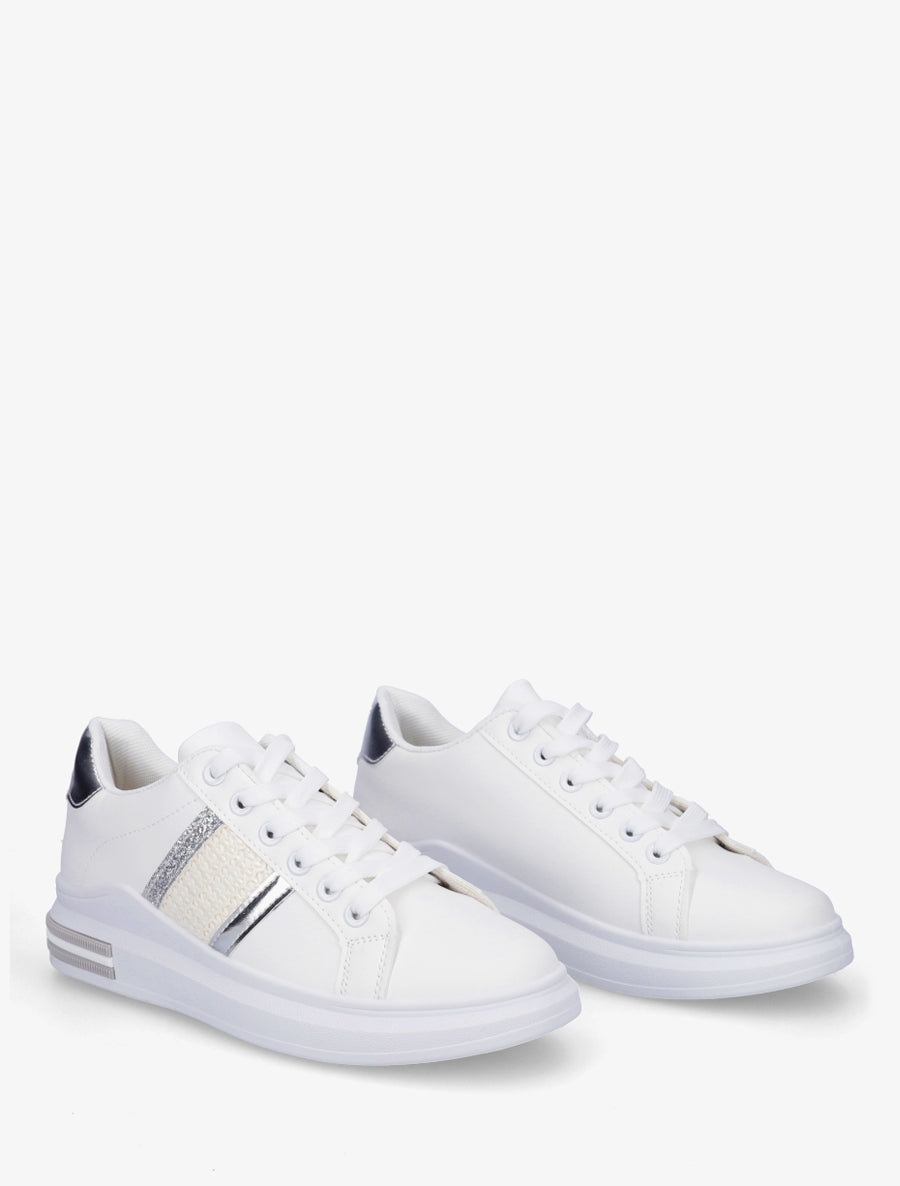 Sneakers à bandes et contrefort contastant - Argent - 4