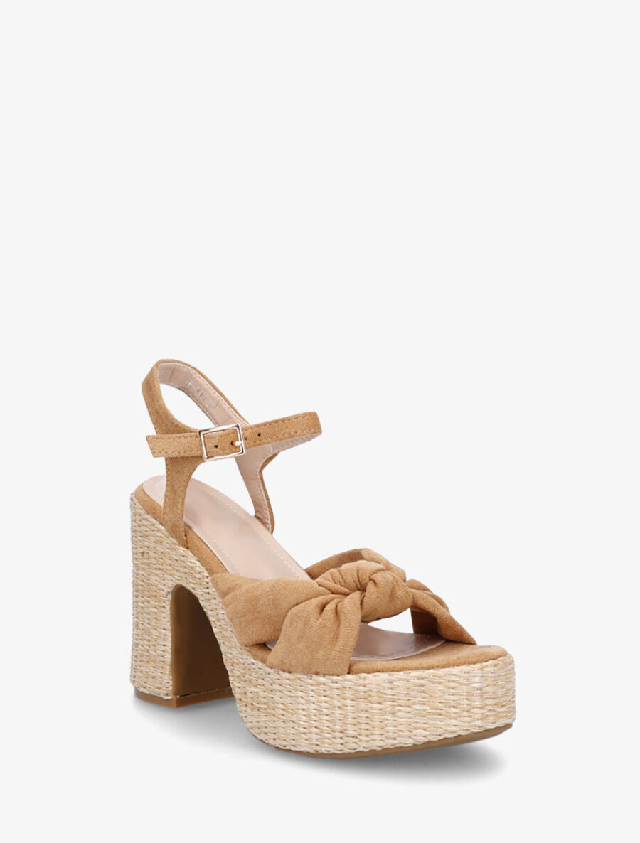 Sandales à plateforme brides croisées en suédine - Camel - 2