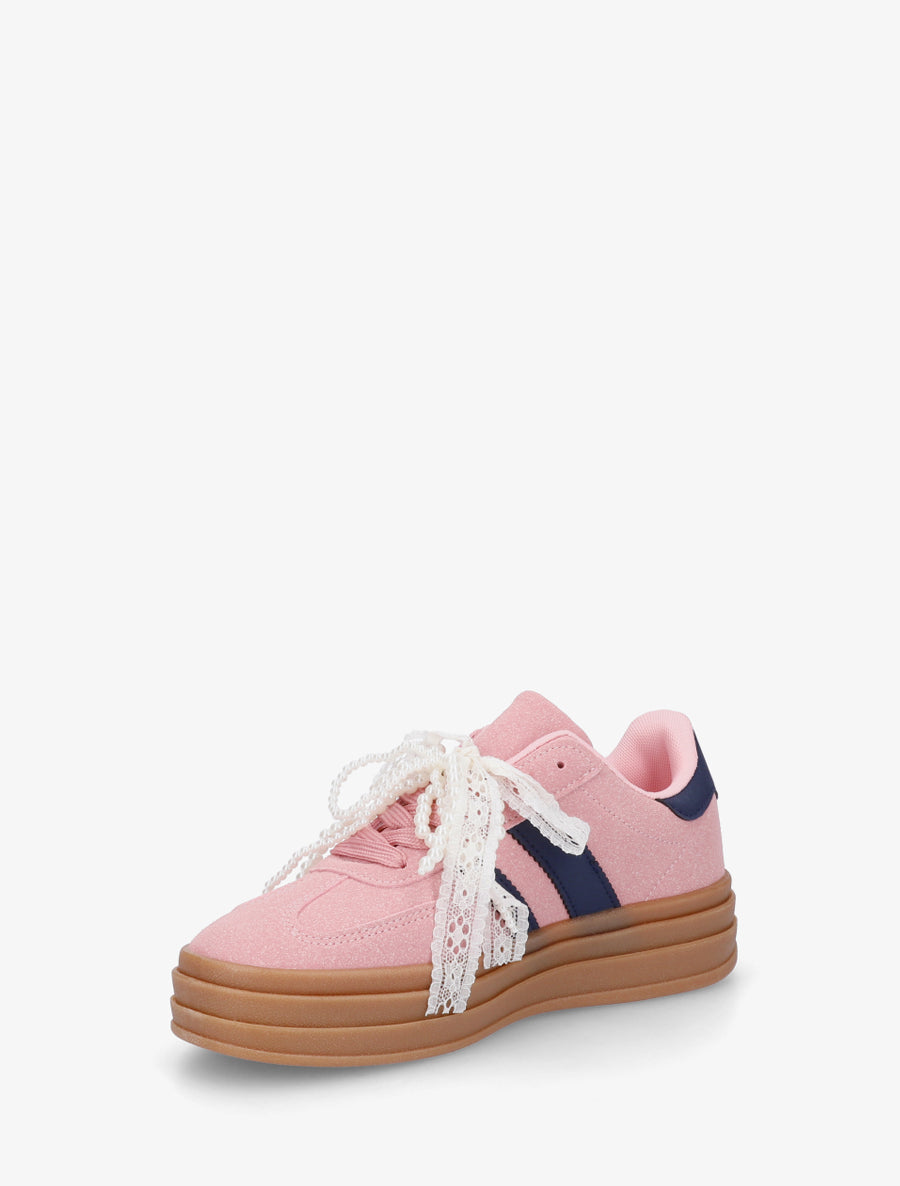 Sneakers effet nubuck à lacets stylisés - Rose - 3