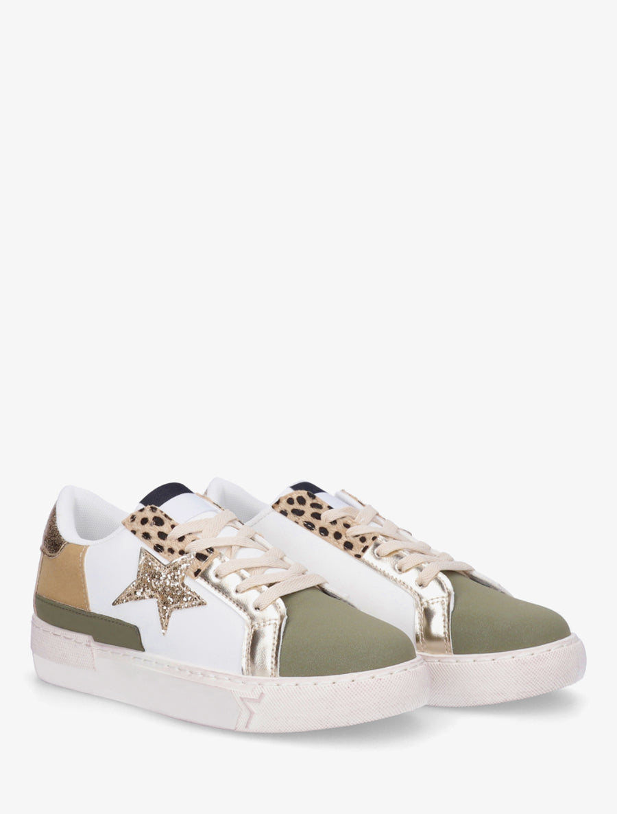 Baskets en simili à étoile pailletée - Kaki - 4