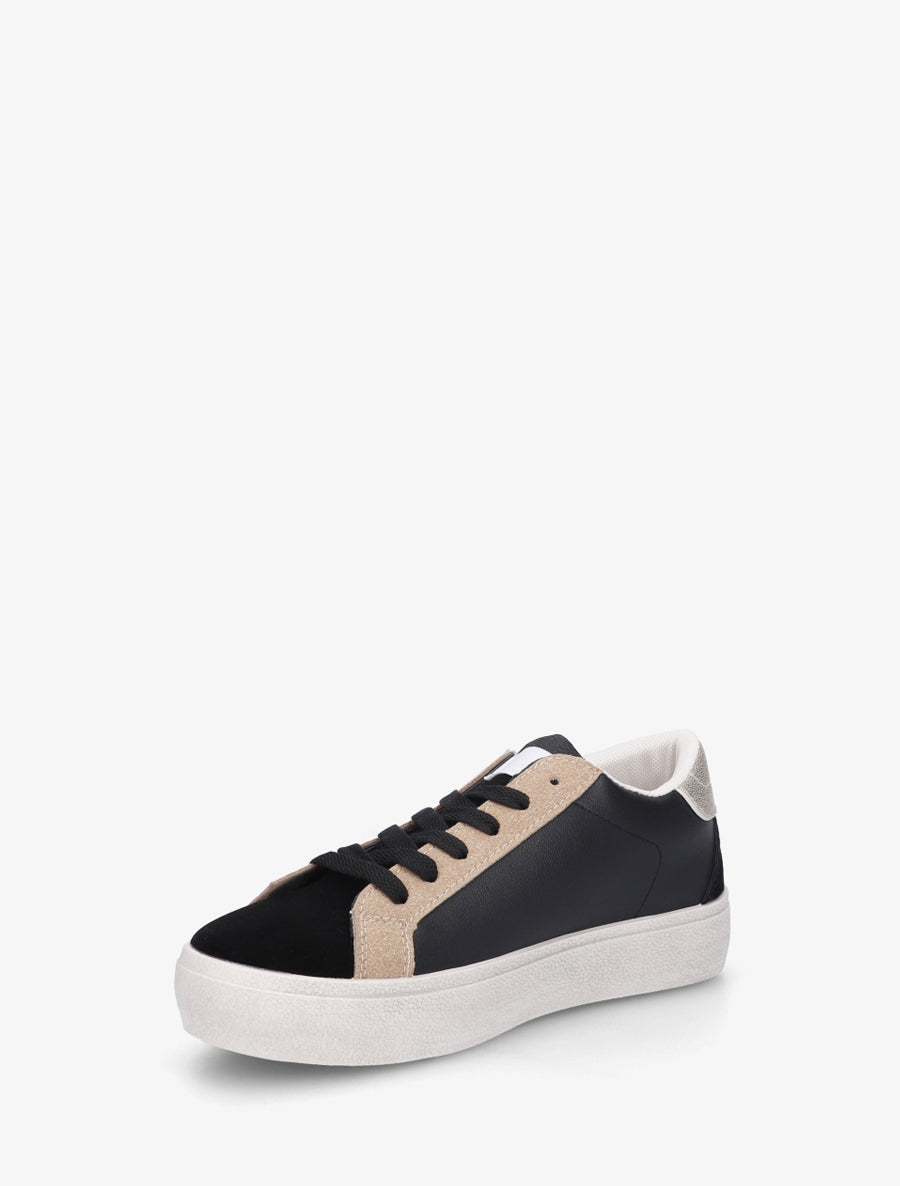 Sneakers floqués à semelle effet vintage - Noir - 3