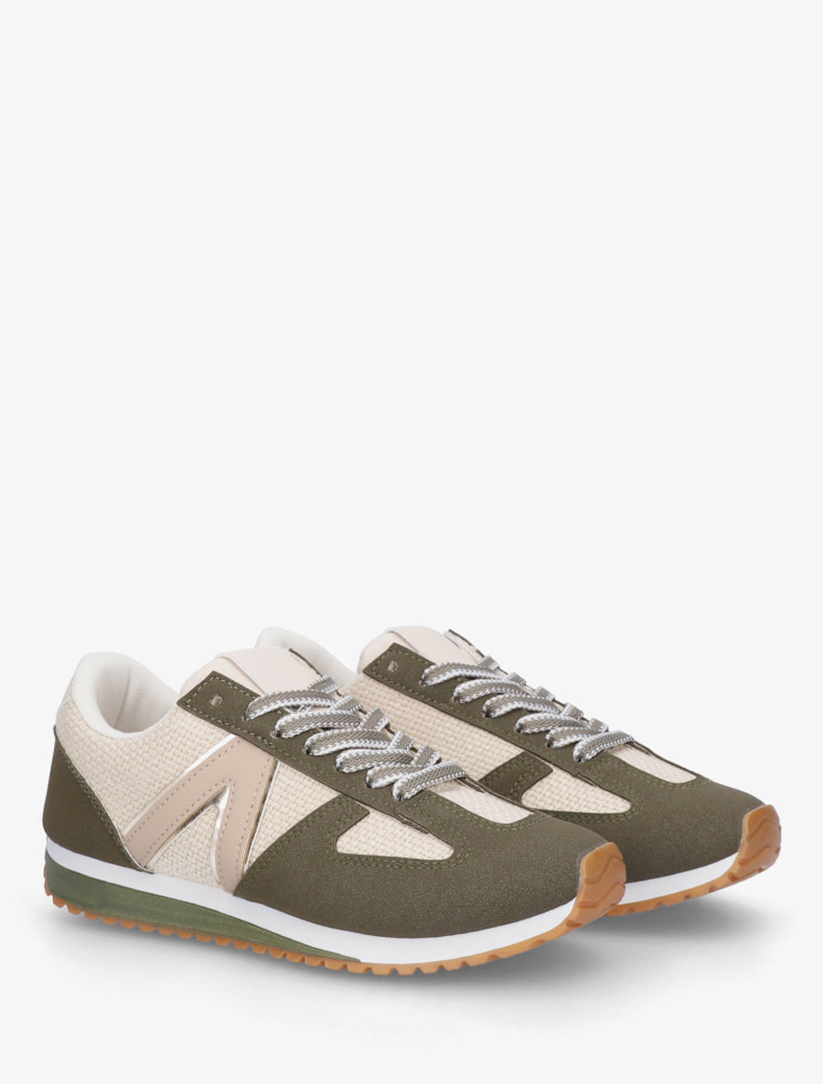 Baskets en toile tissée et simili - Kaki - 4