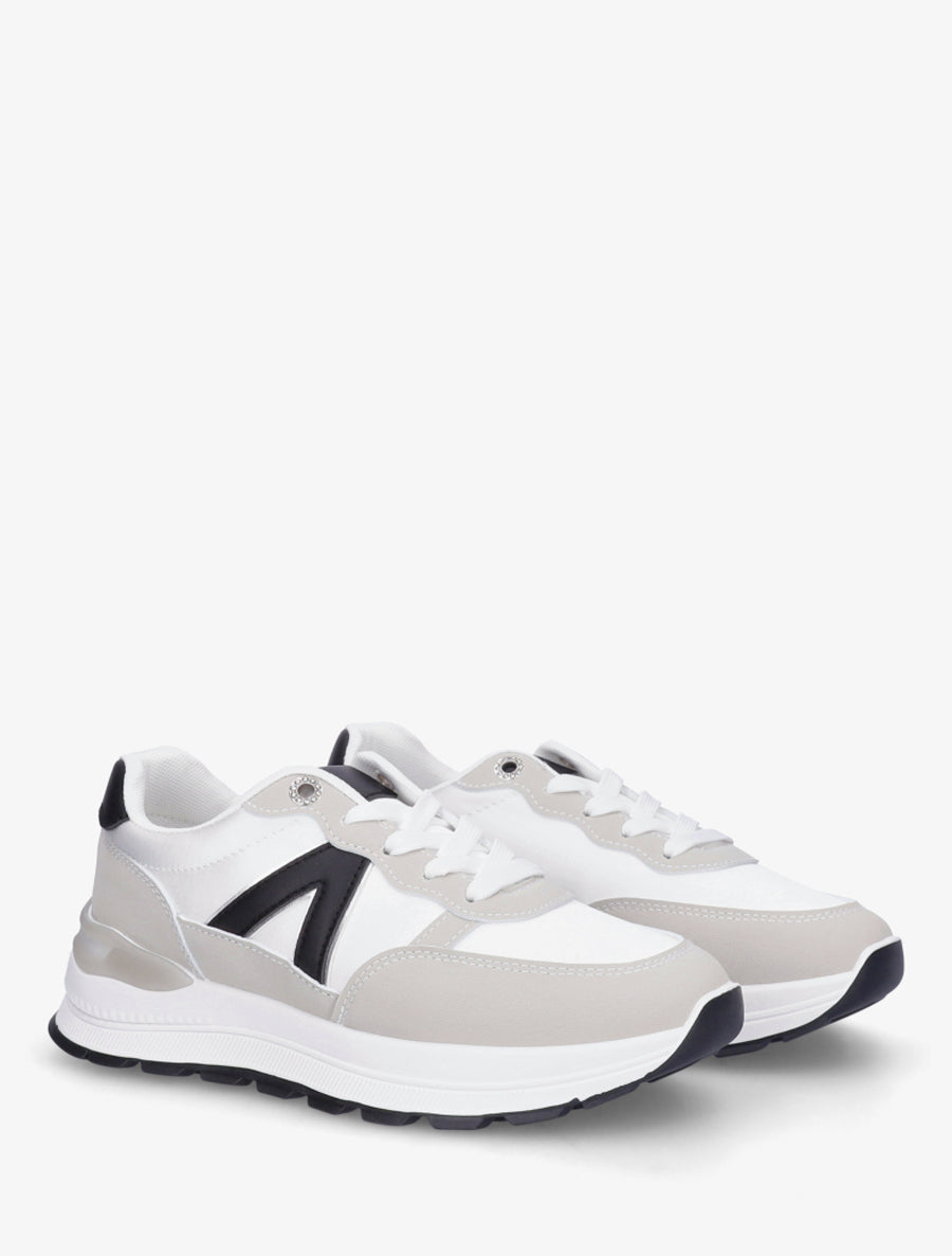 Baskets en simili et bandes contrastantes - Gris clair - 4