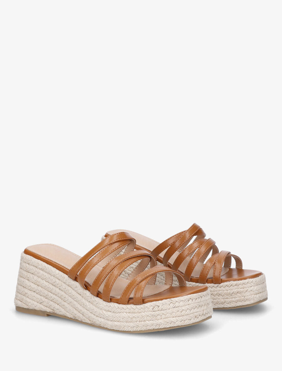 Mules compensées multibrides en simili - Camel - 4