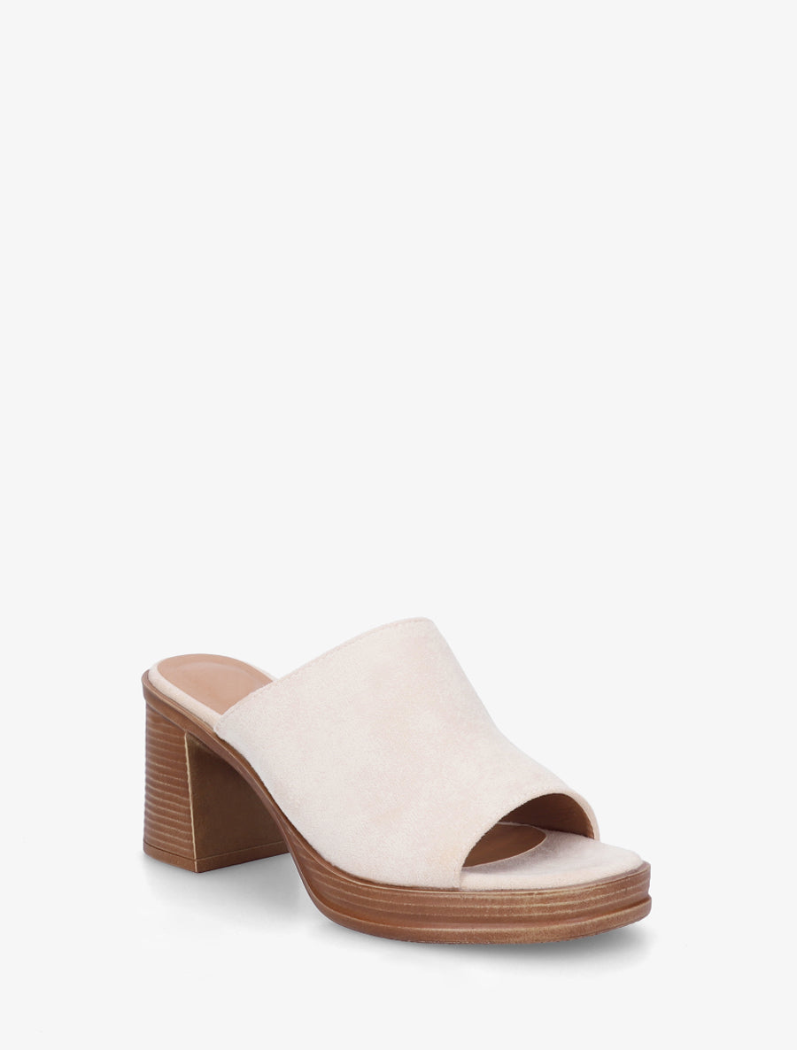 Mules en suédine à talon carré - Beige - 2