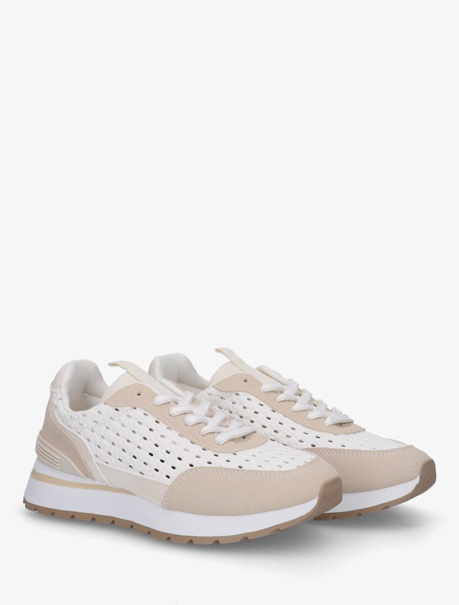 Sneakers à empiècement effet macramé - Beige - 4