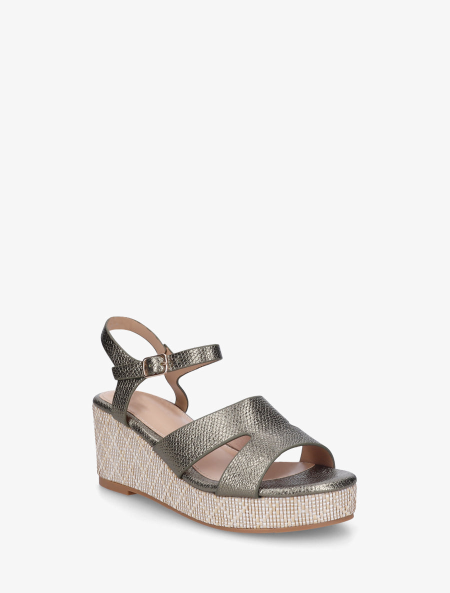 Sandales effet python à talon compensé - Kaki - 2