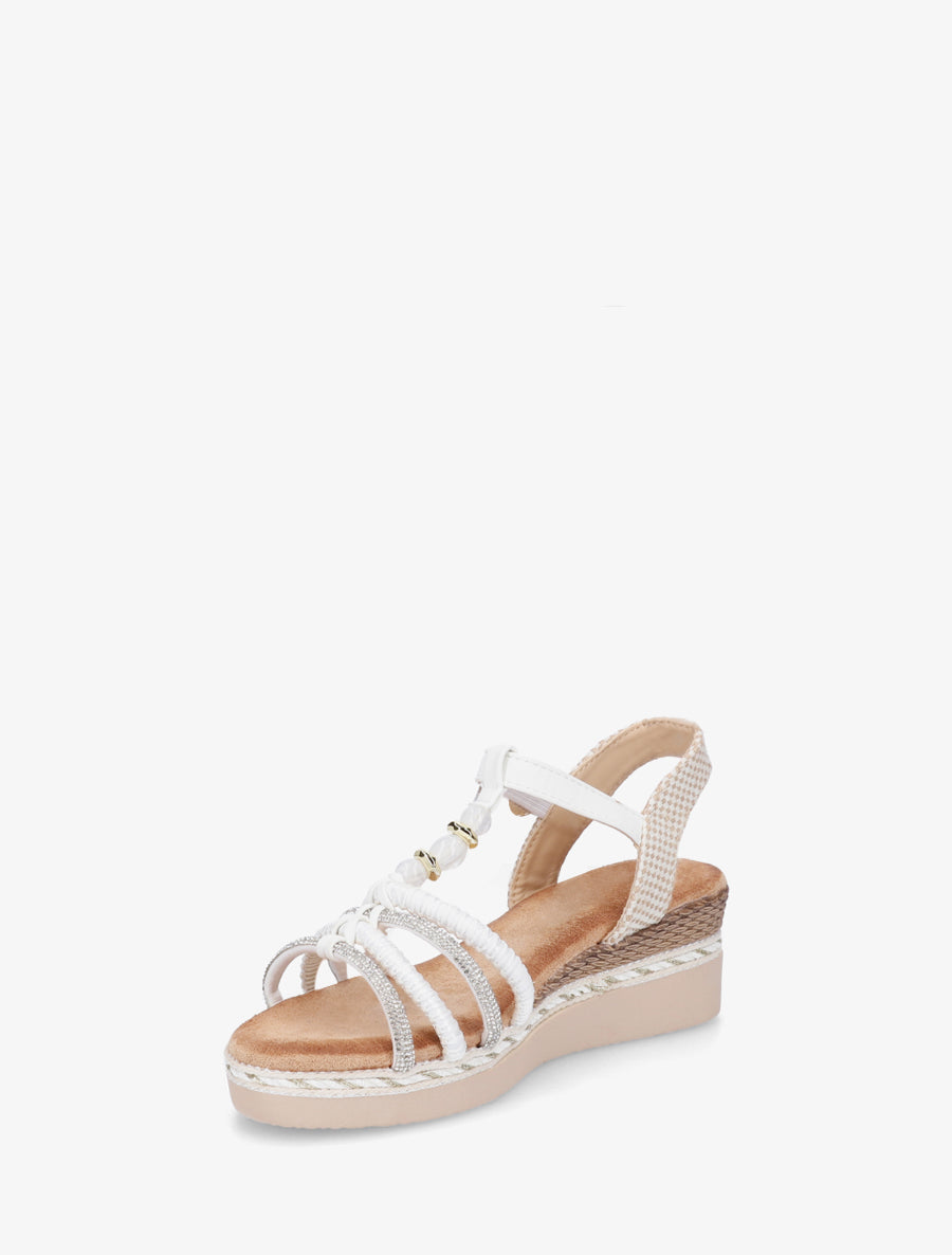 Sandales à brides tressées et strassées - Blanc - 3