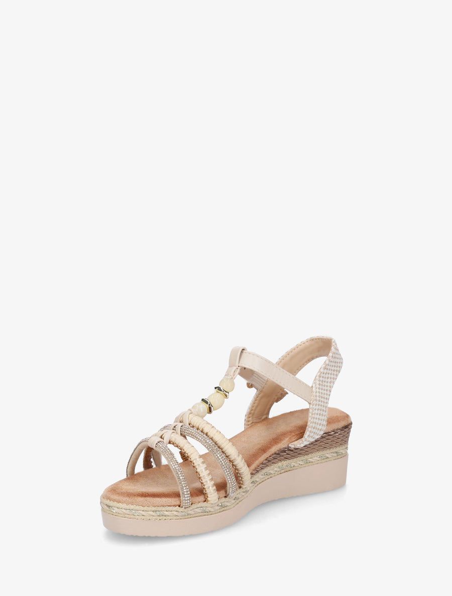 Sandales à brides tressées et strassées - Beige - 3