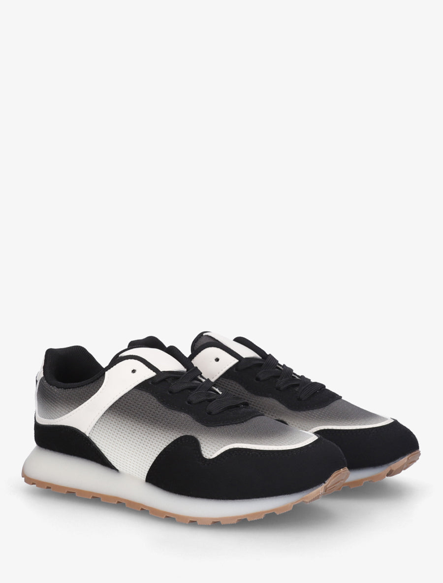 Sneakers bi-matière à semelle épaisse - Noir - 4