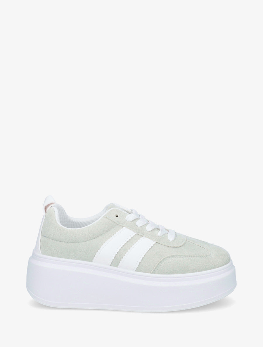 Baskets effet nubuck à bandes - Vert pâle - 1