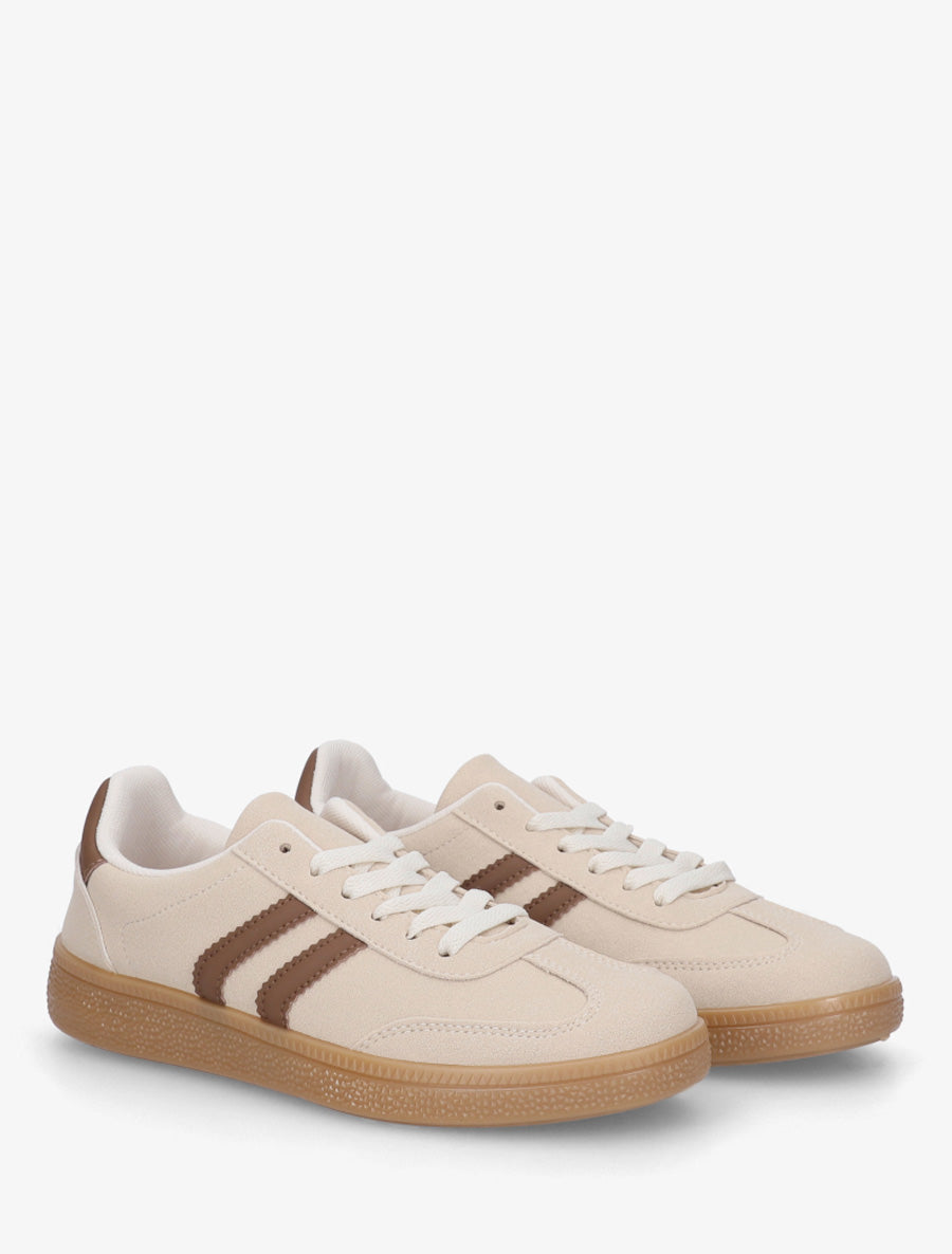 Baskets en suédine à bandes contrastantes - Beige - 4