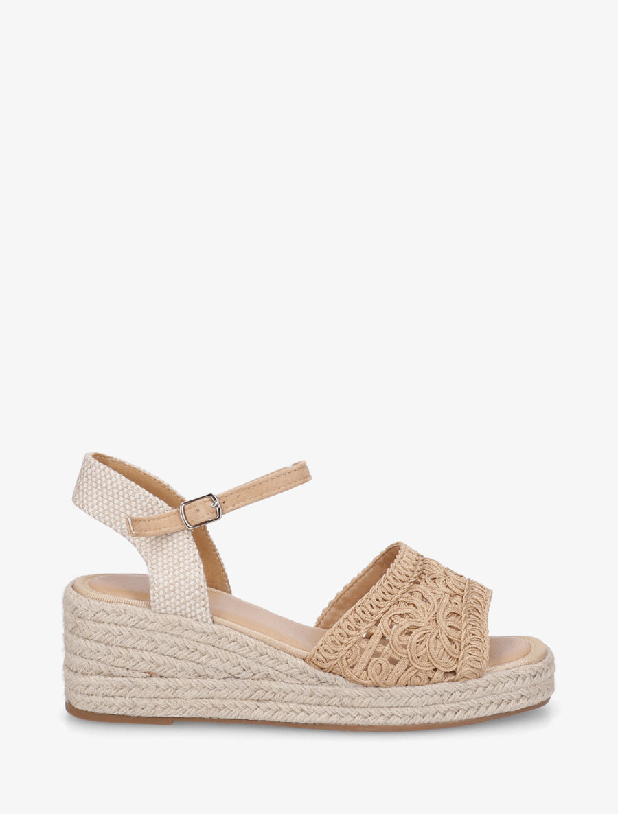 Sandales compensées à semelle en raphia - Camel clair - 1