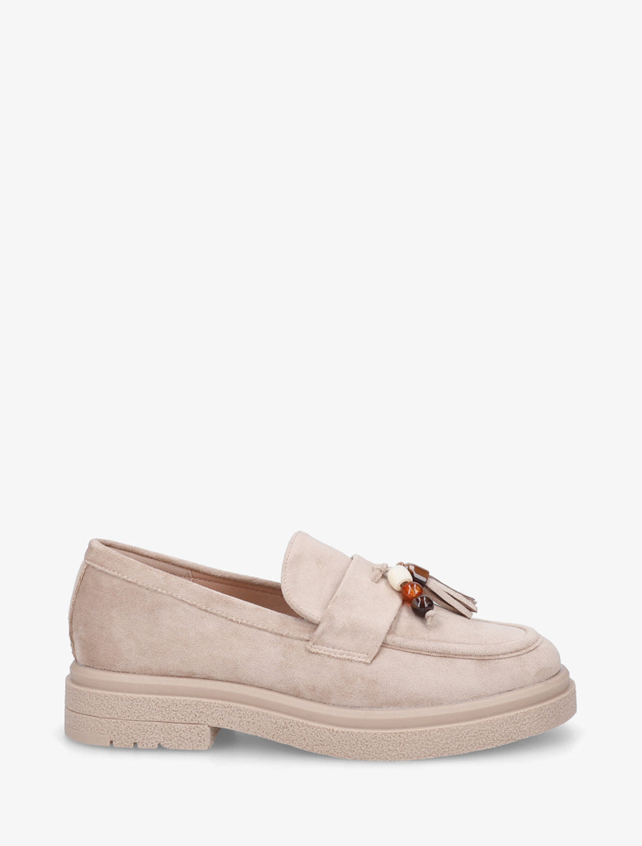 Mocassins en suédine à perles - Taupe - 1