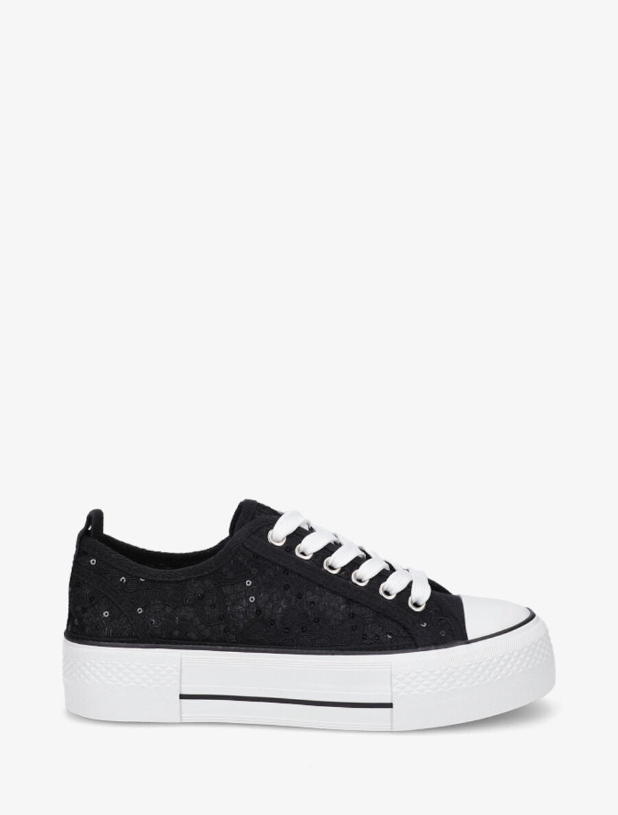 Sneakers à plateforme et sequins - Noir - 5