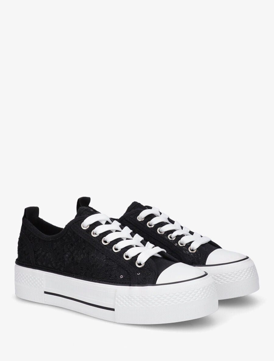 Sneakers à plateforme et sequins - Noir - 4