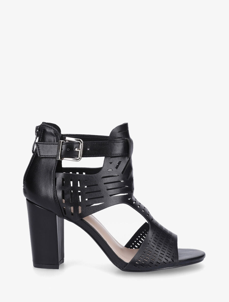 Sandales en simili à ganse ajourée - Noir - 1