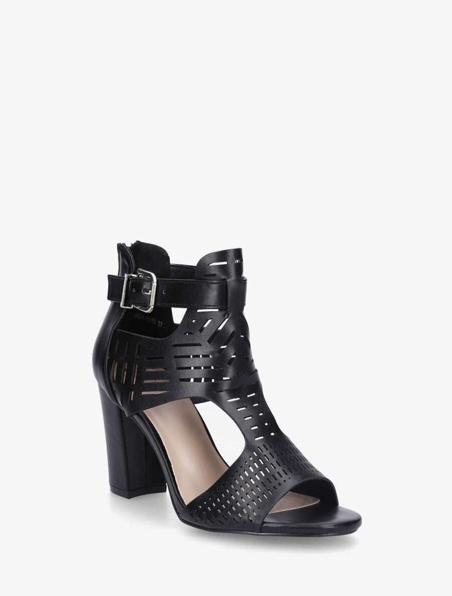 Sandales en simili à ganse ajourée - Noir - 2